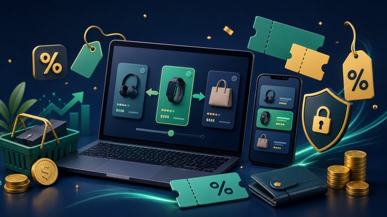 Smart online shopping with coupon codes, price comparison and secure checkout