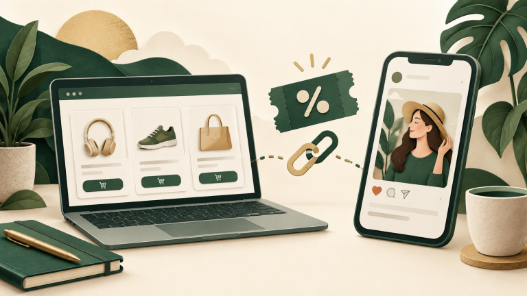 موقع تسوق وحساب اجتماعي مرتبطان بكوبون خصم — Affiliate publishing and coupon marketing