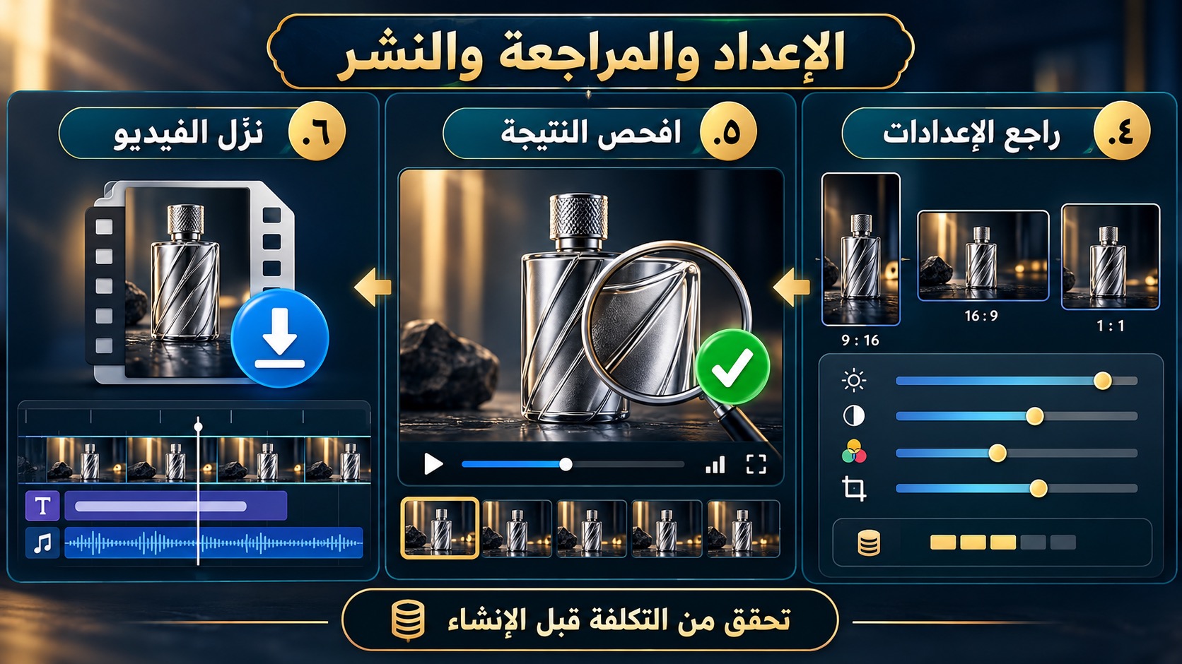 إعداد نسبة أبعاد الفيديو ومراجعة النتيجة وتنزيل الملف باستخدام Higgsfield