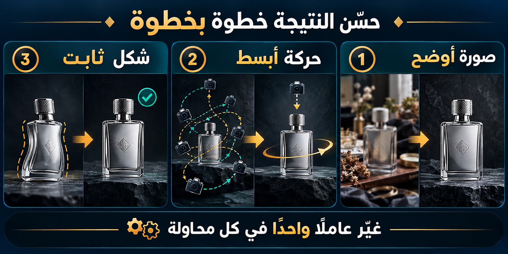 مقارنة توضح معالجة تشوه المنتج بصورة أوضح وحركة أبسط والحفاظ على الشكل
